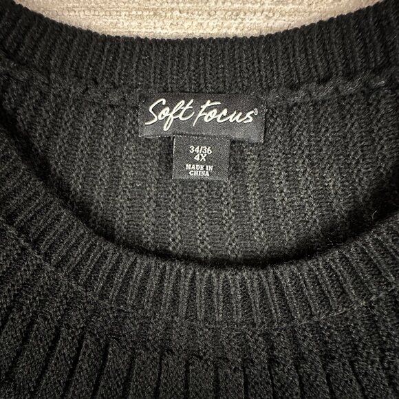 Soft Focus Womens 4X Black Knit Ribbed 3/4 sleeve Sweater Feminine Romantic Soft - Picture 3 of 12